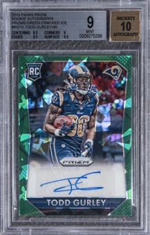 2015 Panini Prizm #RSTG Todd Gurley Green Cracked Ice Rookie Autographs (#35/40) - BGS 9 MINT/BGS 10